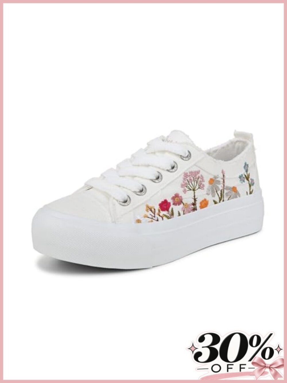 Platform Embroidered Floral Canvas Fashion Sneakers Lace-Up Walking Shoes